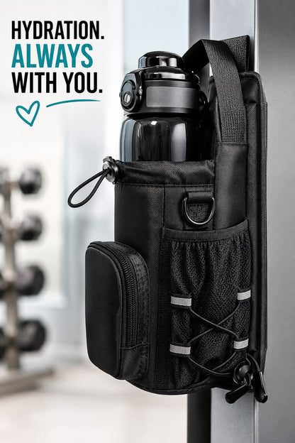 Magnetic Water Bottle Holder Gym Water Bottle Carrier Bag W/ Phone Pocket Handle Shoulder Strap 6 Built-In Magnets Water Bottle